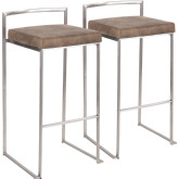 Fuji Stackable 31" Bar Stool in Brown Cowboy Fabric & Stainless Steel (Set of 2)